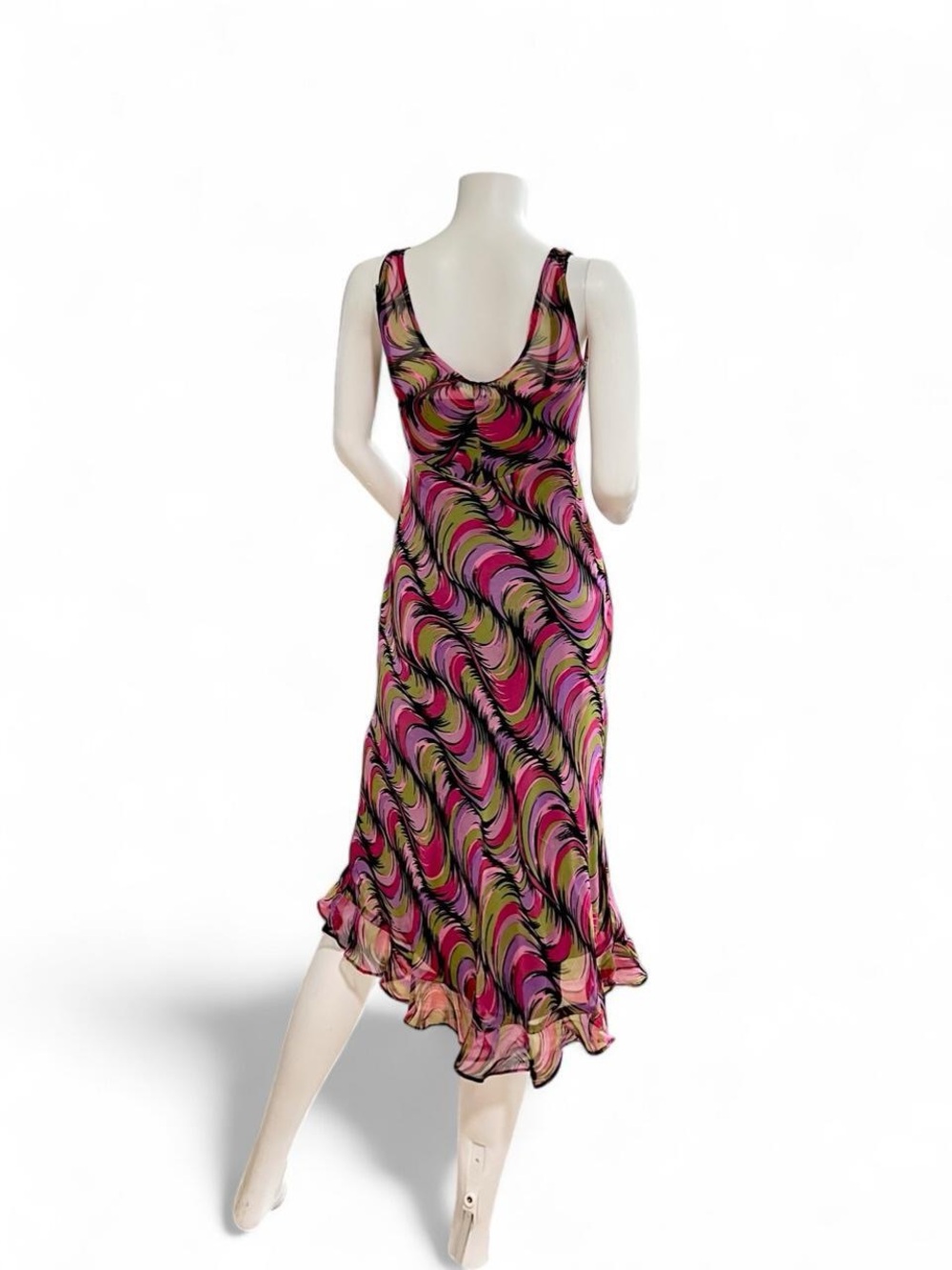 Betsey Johnson Pink and Green Wave-Print Slip Dress - Picture 5 of 7